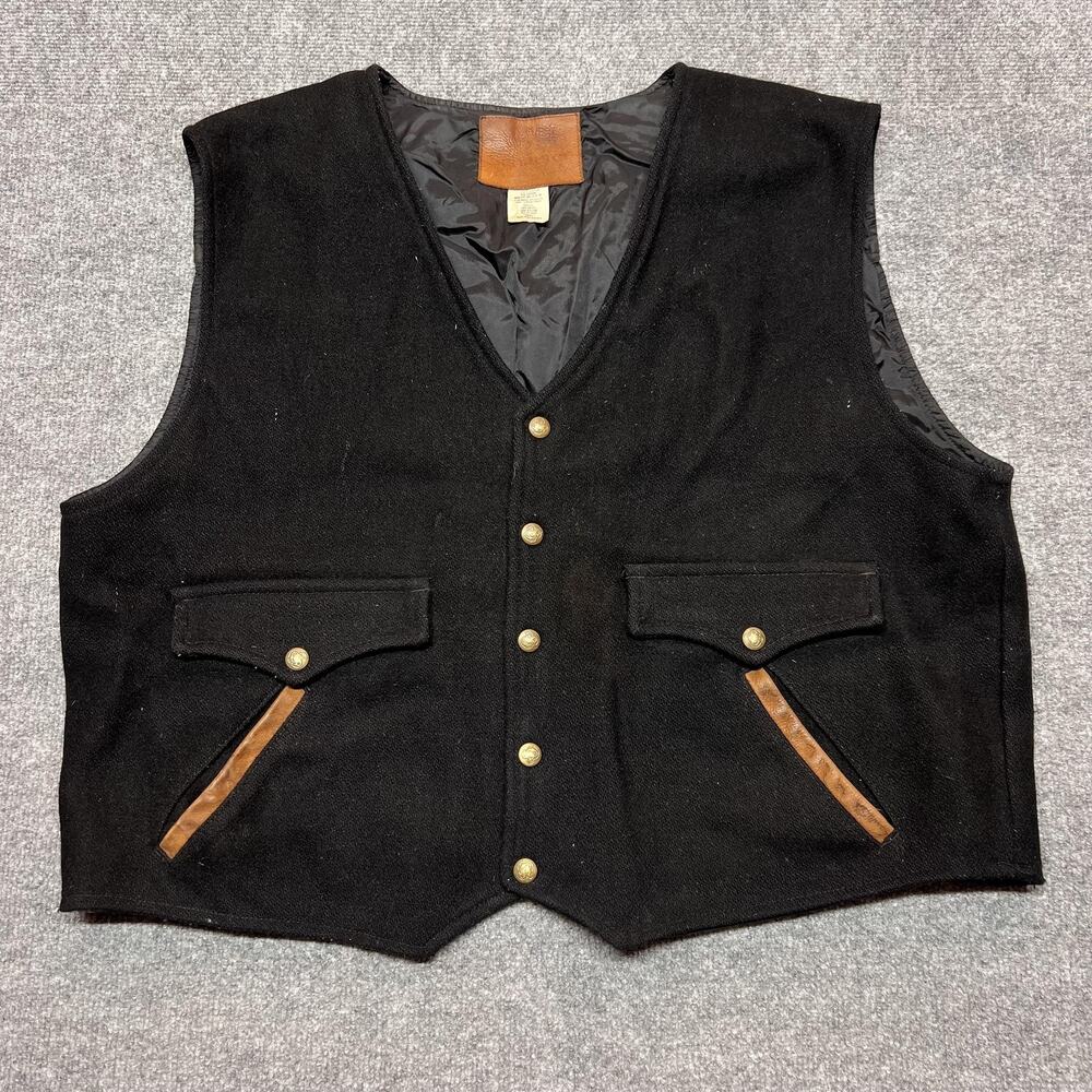Vintage Schaefer Wool Vest Mens 2XL Black Western Snap Pockets Lined Made In USA